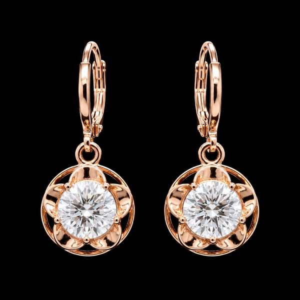 18K Gold-Plated Double Circle CZ Dangle Earrings