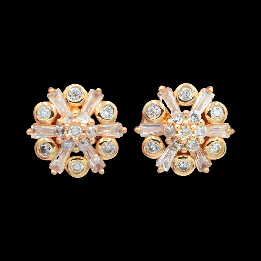 18K Gold-Plated Floral Daisy CZ Stud Earrings