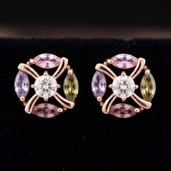 18K Gold-Plated Multi Stone Cluster Stud Earrings