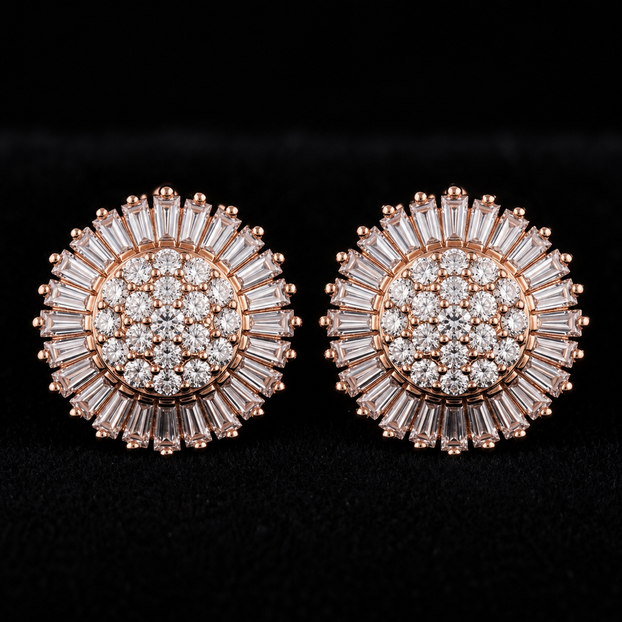 18K Gold-Plated Sunflower Pavé CZ Stud Earrings