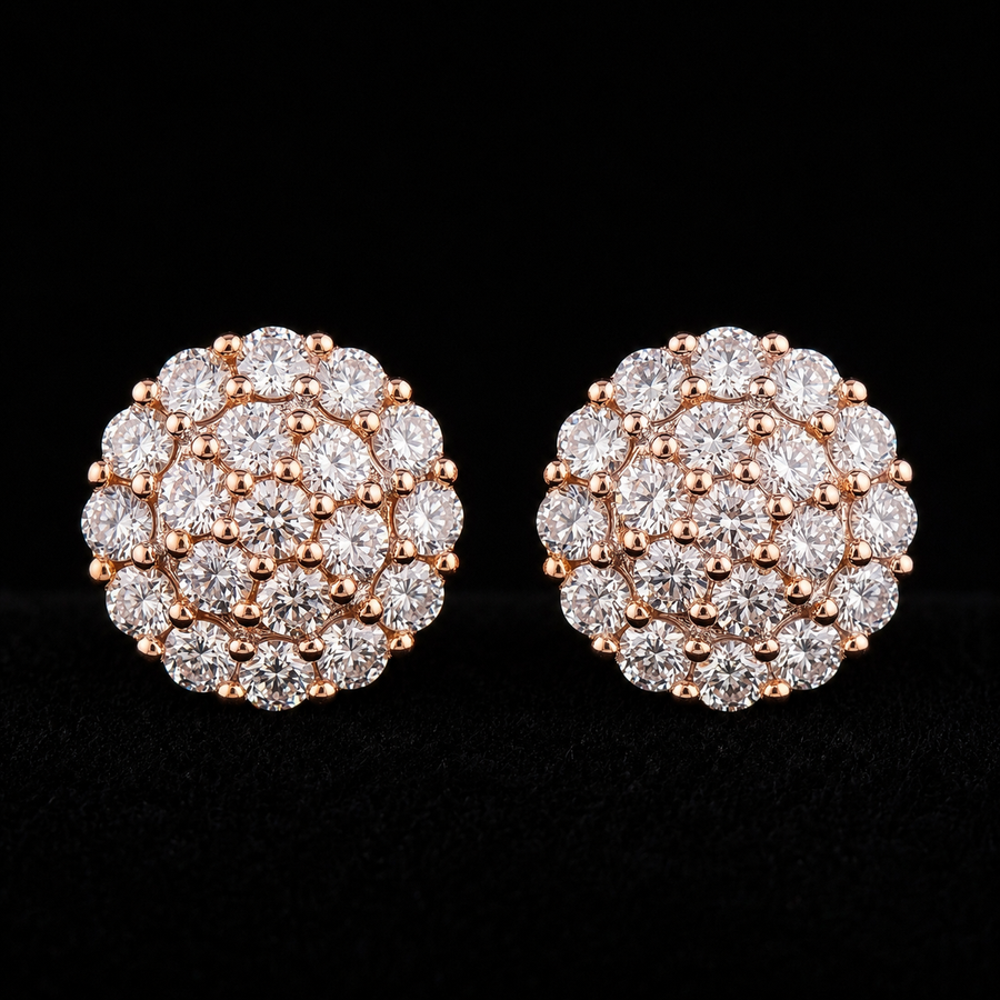 18K Gold-Plated Pavé CZ Quilted Dome Stud Earrings