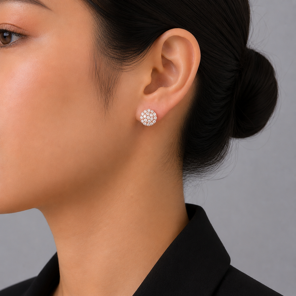 18K Gold-Plated Pavé CZ Quilted Dome Stud Earrings
