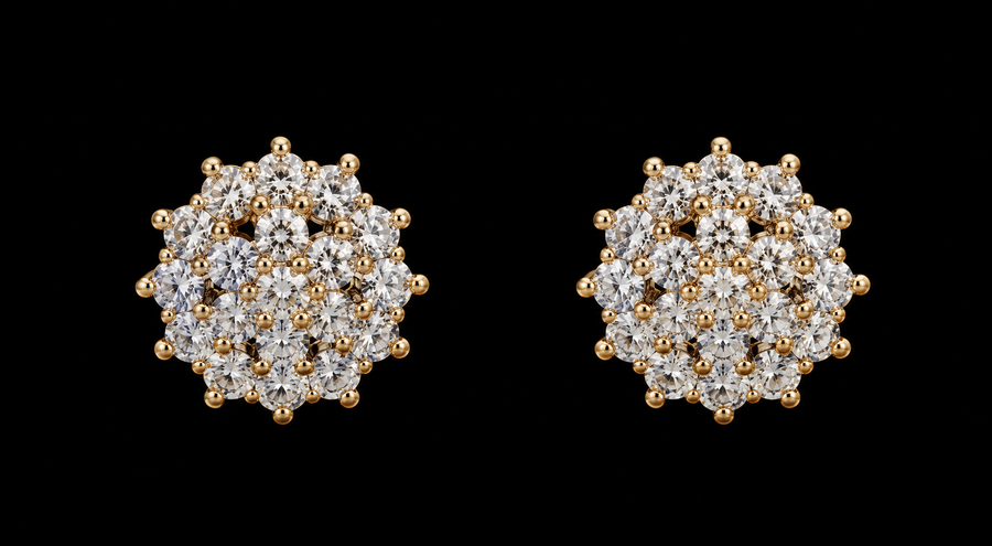 18K Gold-Plated Large Pavé CZ Snowflake Cluster Stud Earrings