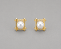 18K Gold-Plated Ornate Crown Frame Pearl Stud Earrings