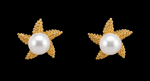 18K Gold-Plated Textured Starfish Pearl Stud Earrings