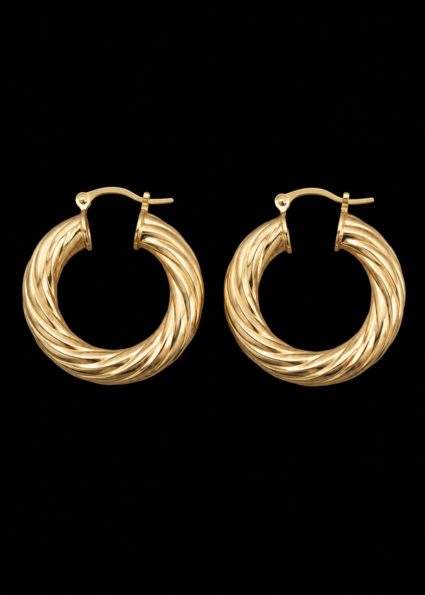 18K Gold-Plated Small Twisted Rope Chunky Hoop Earrings