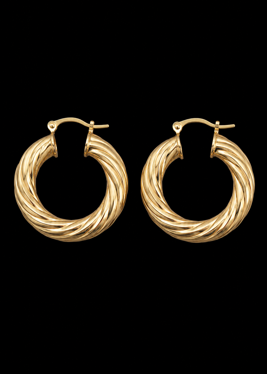 18K Gold-Plated Small Twisted Rope Chunky Hoop Earrings