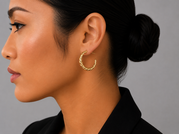 18K Gold-Plated Twisted Croissant Open Hoop Earrings