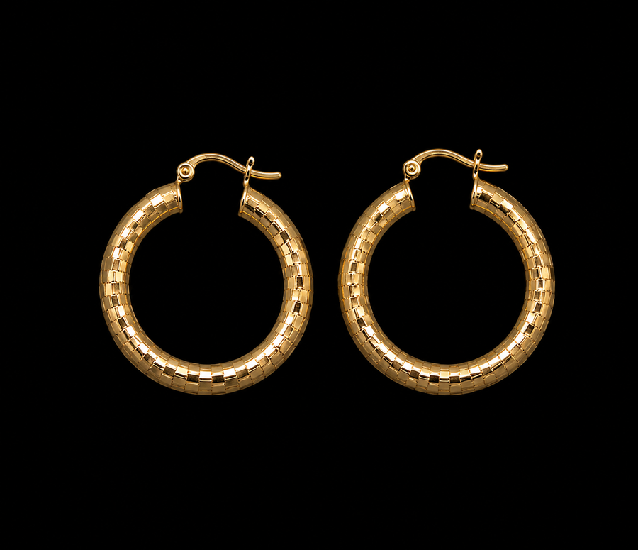 18K Gold-Plated Box Linked Disco Hoop Earrings