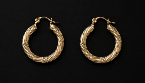 18K Gold-Plated Medium Bold Twisted Rope Open Hoop Earrings