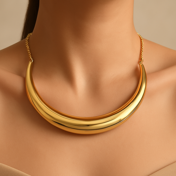 18K Gold-Plated Polished Torque Collar Necklace on model