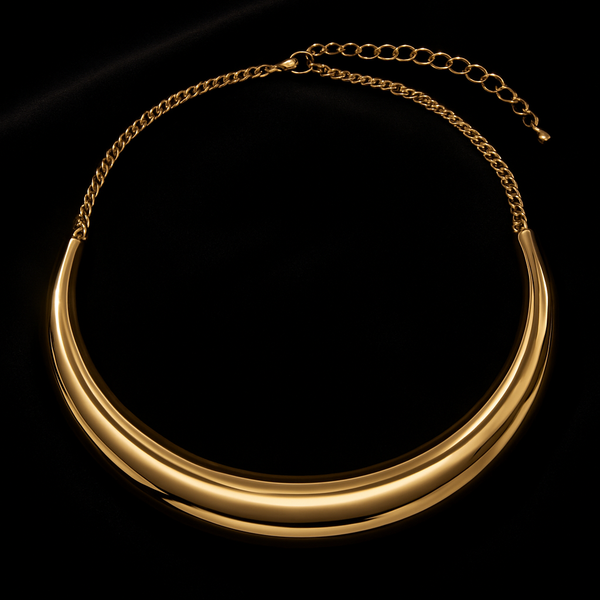 18K Gold-Plated Polished Torque Collar Necklace on velvet
