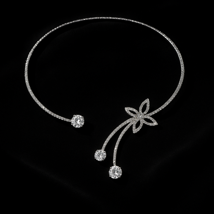 925 Silver CZ Tennis Choker with Crystal Butterfly on velvet