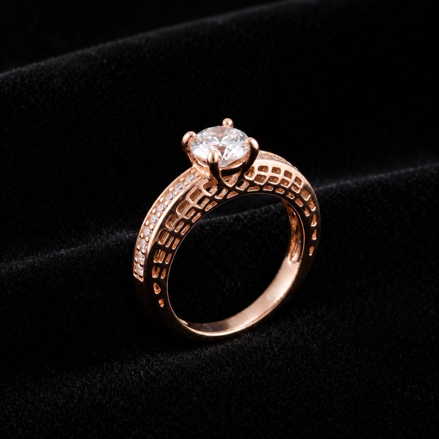 18K Rose Gold-Plated Six-Prong Round CZ Solitaire Ring