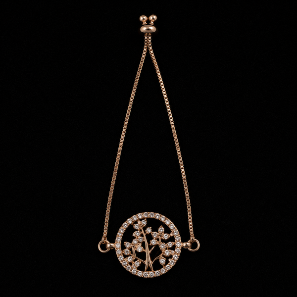 18K Gold-Plated Pavé CZ Botanical Medallion Chain Bracelet