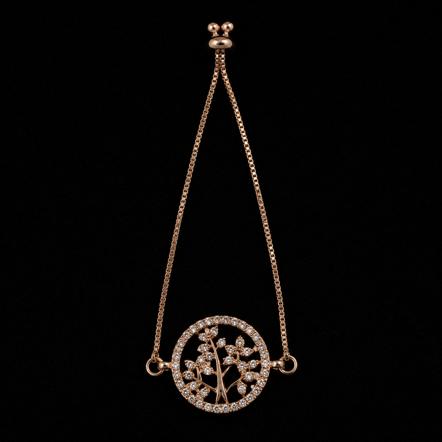 18K Gold-Plated Pavé CZ Botanical Medallion Chain Bracelet