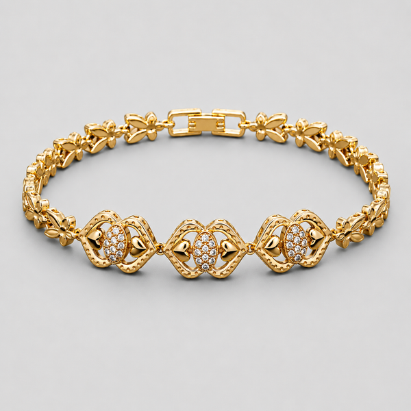 18K Gold-Plated Pavé Double Hearted CZ Bracelet