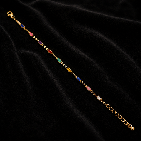 18K Gold-Plated Multi-Color Baguette CZ Chain Bracelet