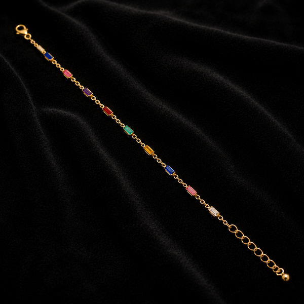 18K Gold-Plated Multi-Color Baguette CZ Chain Bracelet