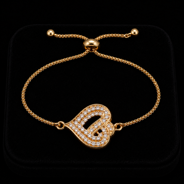 18K Gold-Plated Pavé CZ Swirled Heart Pendant Chain Bracelet