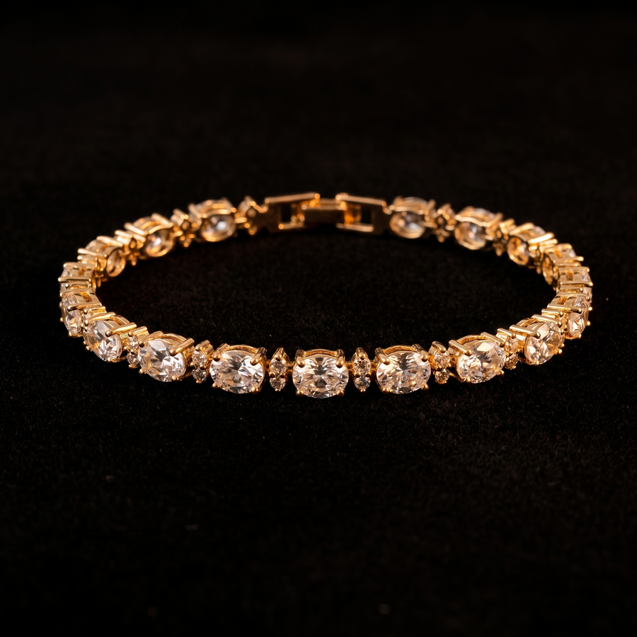 18K Gold-Plated Oval Stone Tennis Bracelet