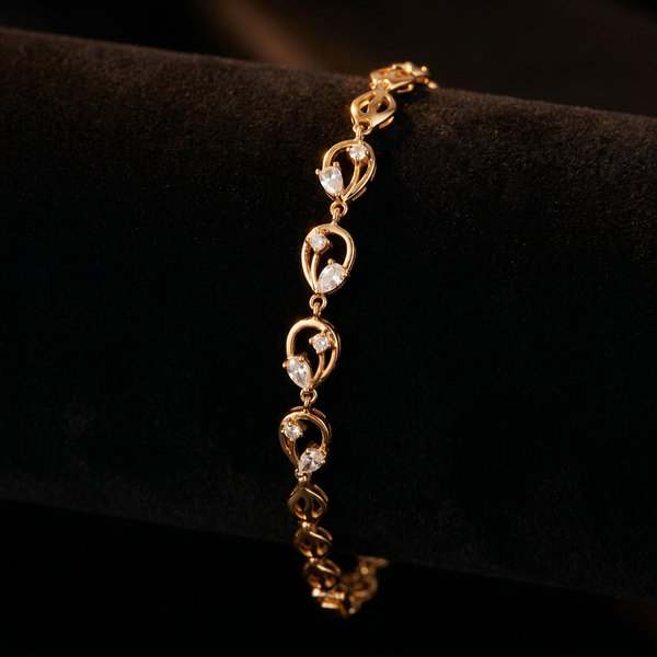 18K Gold-Plated Open Leaf Vine CZ Link Bracelet